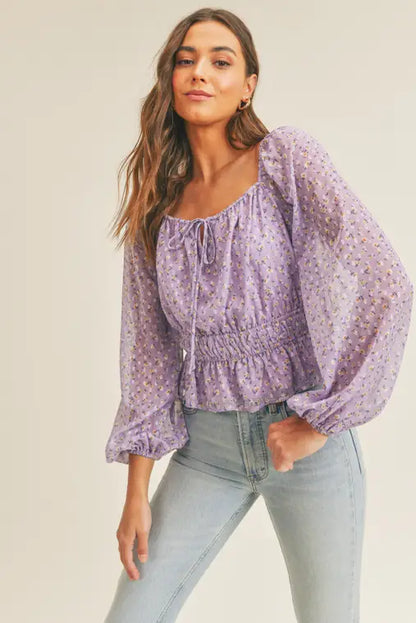 The Pretty Please Top is a floral print tie front blouse with a square neckline. Its supple waistbands nips you at the ideal spot. The flouncy hemline and sheer-sleeved design lend a dreamy touch. The delicate and romantic look is perfect for a date night or casual lunch. You'll turn heads in this timeless yet modern piece.