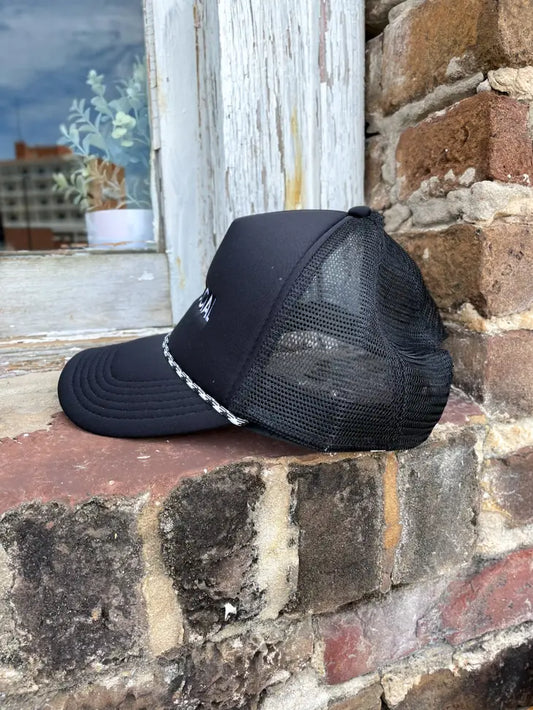 black trucker Hat, "Anti-Social" embroidery.