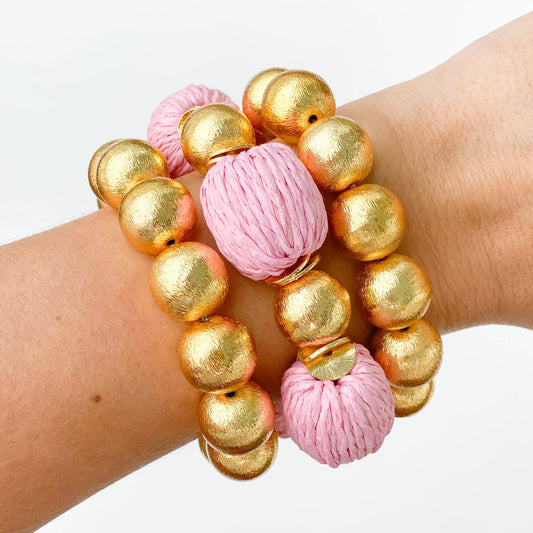 Elevate any outfit with these beautiful bracelets! They are made with brushed gold-plated copper beads.  7" long Stretchy Elastic 16mm beads Looks great if you stack them!