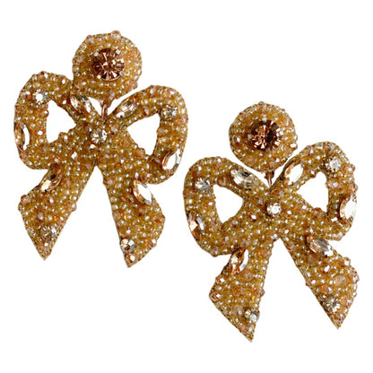 Hayley Bow Earrings Gold Beaded