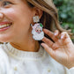 Happy Ho Ho Holidays!!! Celebrate Christmas with the cutest beaded Vintage Pink Santa Claus Earrings. The craftsmanship on this piece is very unique!  We hope you love it as much as we do.  Length 2.5” Width 1.7” Very Lightweight