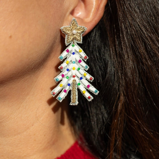 Christmas Tree White Earrings